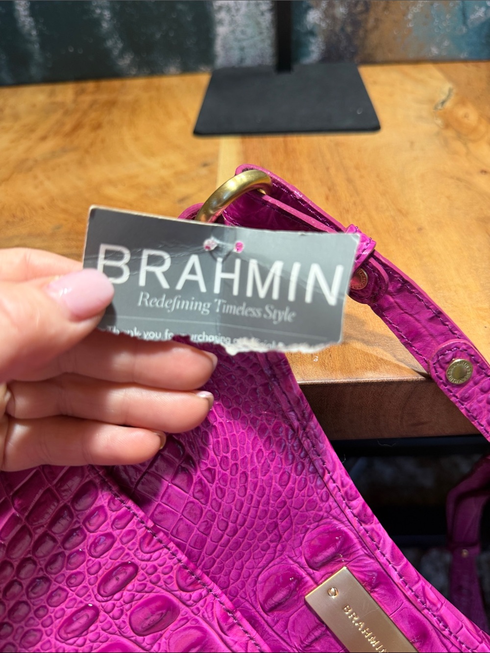 Brahmin Barbiecore Jody Hot Pink Melbourne Croc Leather Crossbody Bag - Picture 16 of 16